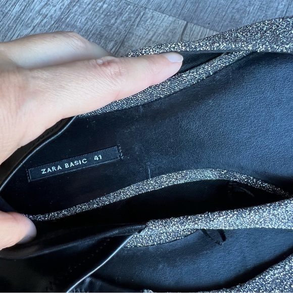 Zara Flats Pointy Toe Silver Black Size 41 - Picture 8 of 9